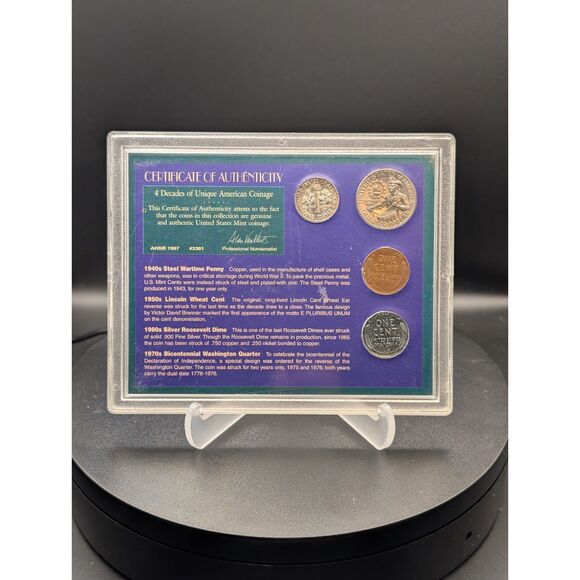 4-Decade U.S. Coin Set: Steel Cent, SILVER Dime, Bicentennial Quarter - Picture 2 of 3
